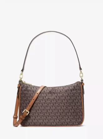 Bolso de mano convertible tejido con estampado del logotipo de Jet Set Signature, tamaño mediano