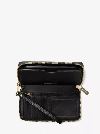 Bolso de mano grande de cuero granulado para smartphone