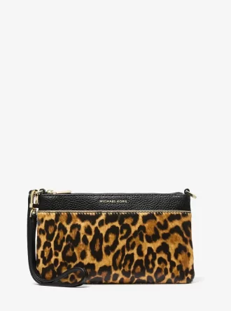 Bolso de mano Jet Set mediano de piel y pelo de becerro con estampado de leopardo