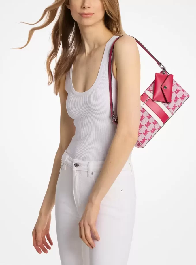 Bolso de mano Vincent mediano con logo jacquard y tarjetero Bolso de mano Vincent mediano con logo jacquard y tarjetero