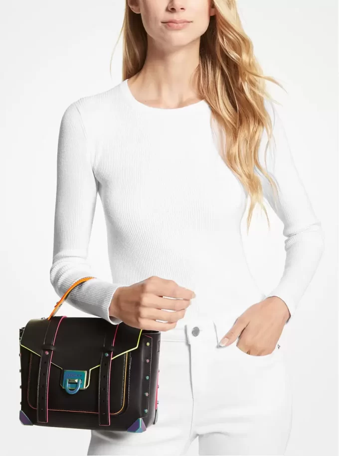 Bolso de piel Manhattan mediano con ribete en contraste Bolso de piel Manhattan mediano con ribete en contraste