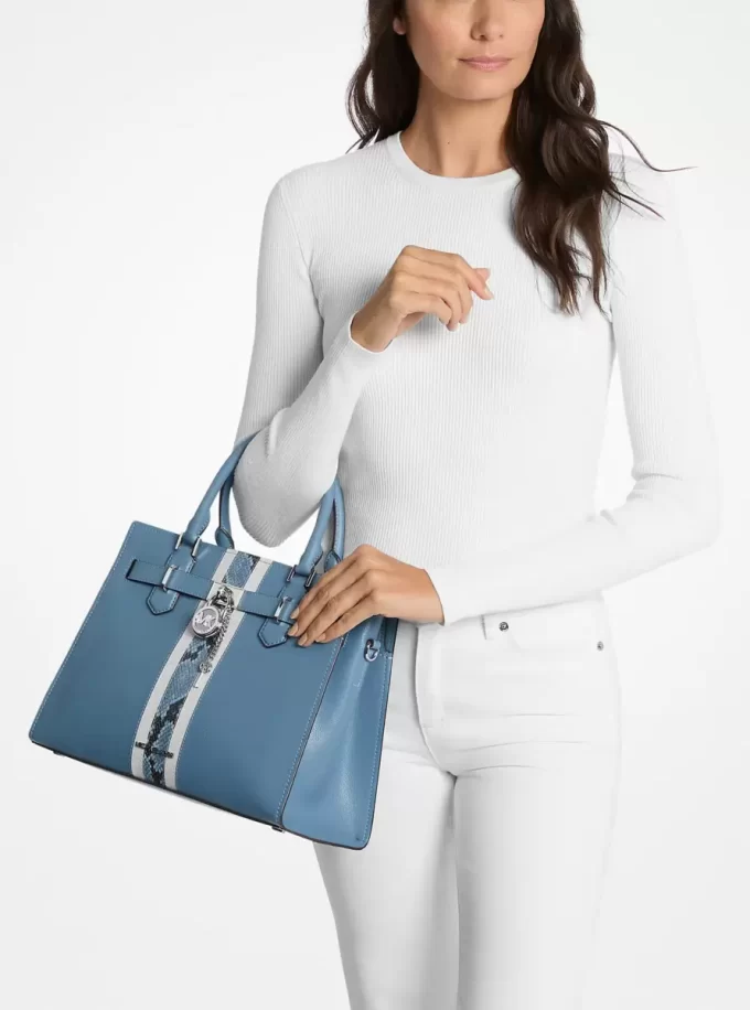 Bolso Hamilton mediano de piel y rayas con relieve de serpiente