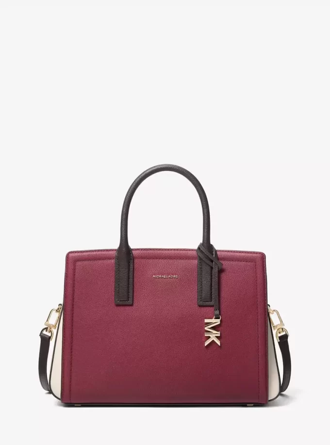 Bolso satchel Laila mediano de piel granulada con bloques de color Bolso satchel Laila mediano de piel granulada con bloques de color