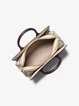 Bolso satchel Laila mediano de piel granulada con bloques de color