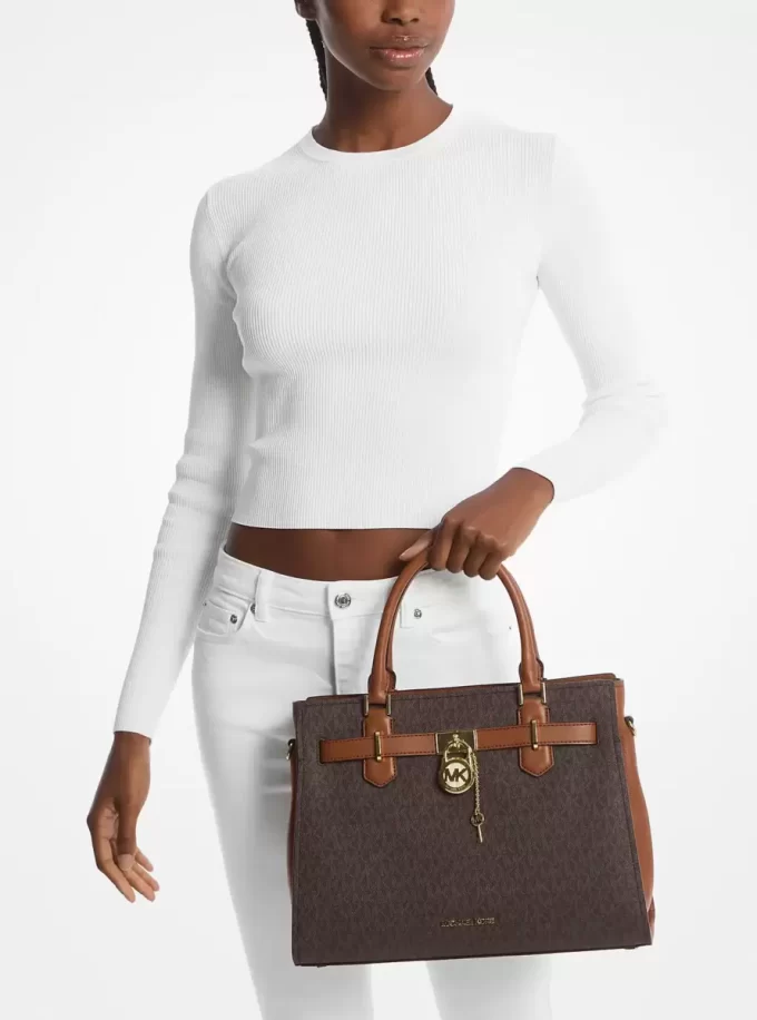 Bolso satchel mediano con logotipo de Hamilton Bolso satchel mediano con logotipo de Hamilton