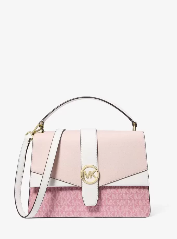 Bolso satchel mediano con logotipo de la firma Greenwich Bolso satchel mediano con logotipo de la firma Greenwich