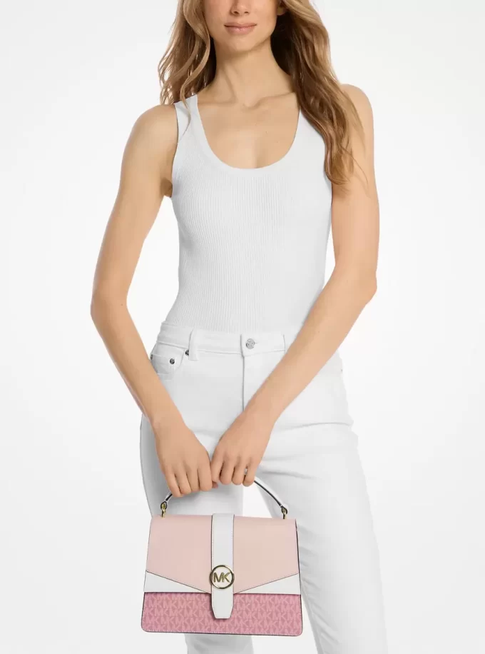 Bolso satchel mediano con logotipo de la firma Greenwich Bolso satchel mediano con logotipo de la firma Greenwich