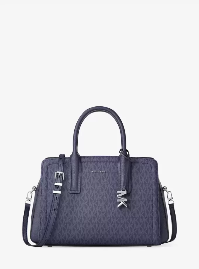 Bolso satchel mediano con logotipo de la firma Laila Bolso satchel mediano con logotipo de la firma Laila