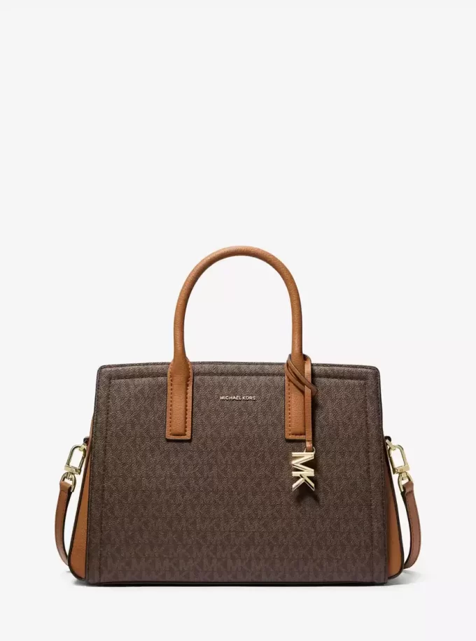 Bolso satchel mediano con logotipo de la firma Laila Bolso satchel mediano con logotipo de la firma Laila