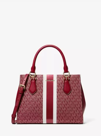 Bolso satchel mediano con rayas y logo de la firma Marilyn