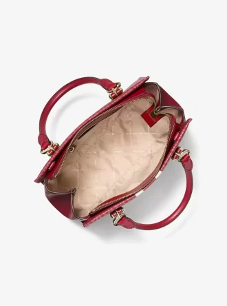 Bolso satchel mediano con rayas y logo de la firma Marilyn