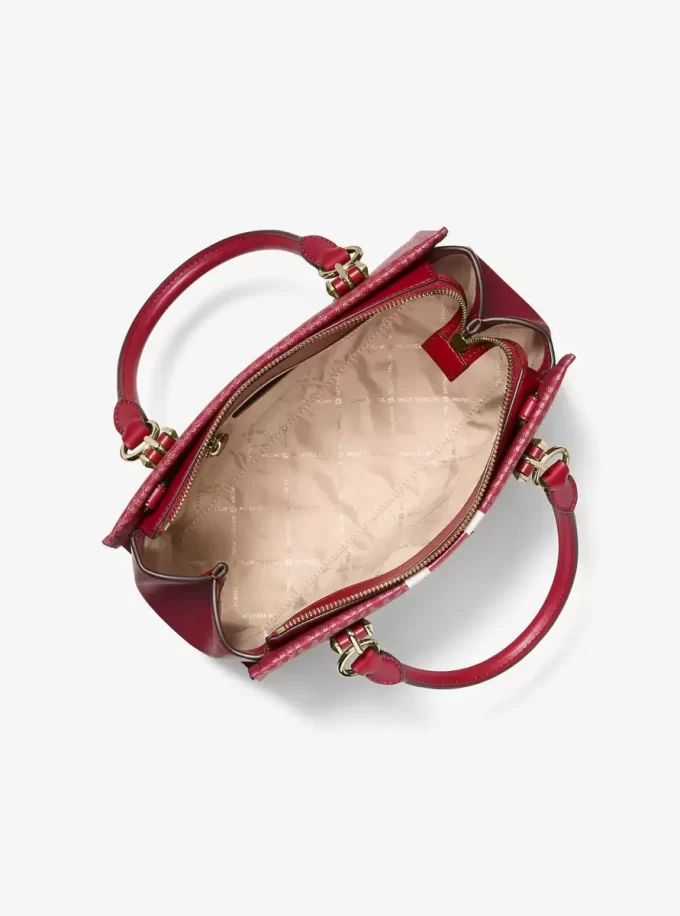 Bolso satchel mediano con rayas y logo de la firma Marilyn