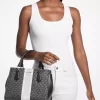 Bolso satchel mediano con rayas y logo de la firma Marilyn