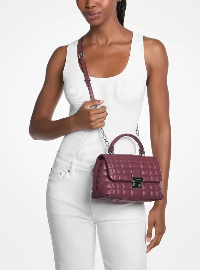 Bolso satchel mediano de cuero acolchado Tribeca Bolso satchel mediano de cuero acolchado Tribeca