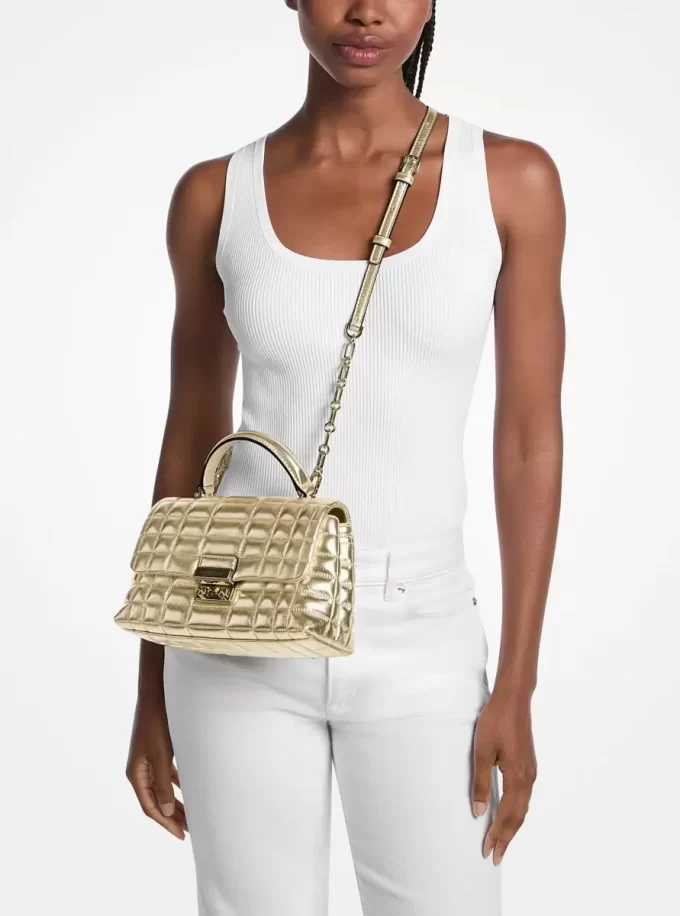 Bolso satchel mediano de piel metalizada Tribeca Bolso satchel mediano de piel metalizada Tribeca