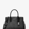 Bolso satchel mediano metálico Laila con logotipo de la firma Bolso satchel mediano metálico Laila con logotipo de la firma