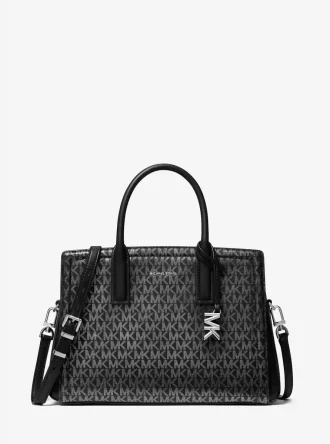 Bolso satchel mediano metálico Laila con logotipo de la firma
