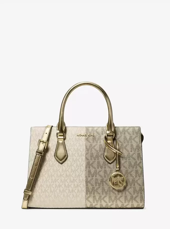 Bolso satchel mediano Sheila con logo distintivo metálico en dos tonos