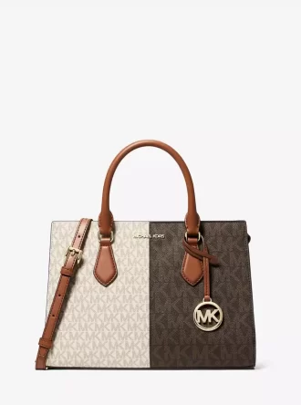Bolso satchel mediano Sheila con logo distintivo metálico en dos tonos