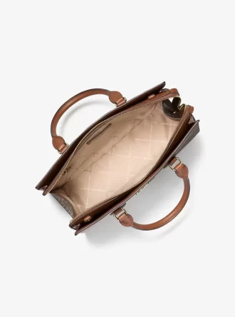 Bolso satchel mediano Sheila con logo distintivo metálico en dos tonos