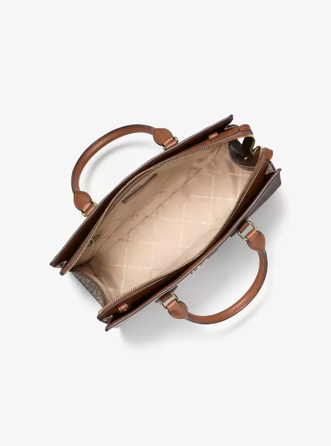 Bolso satchel mediano Sheila con logo distintivo metálico en dos tonos