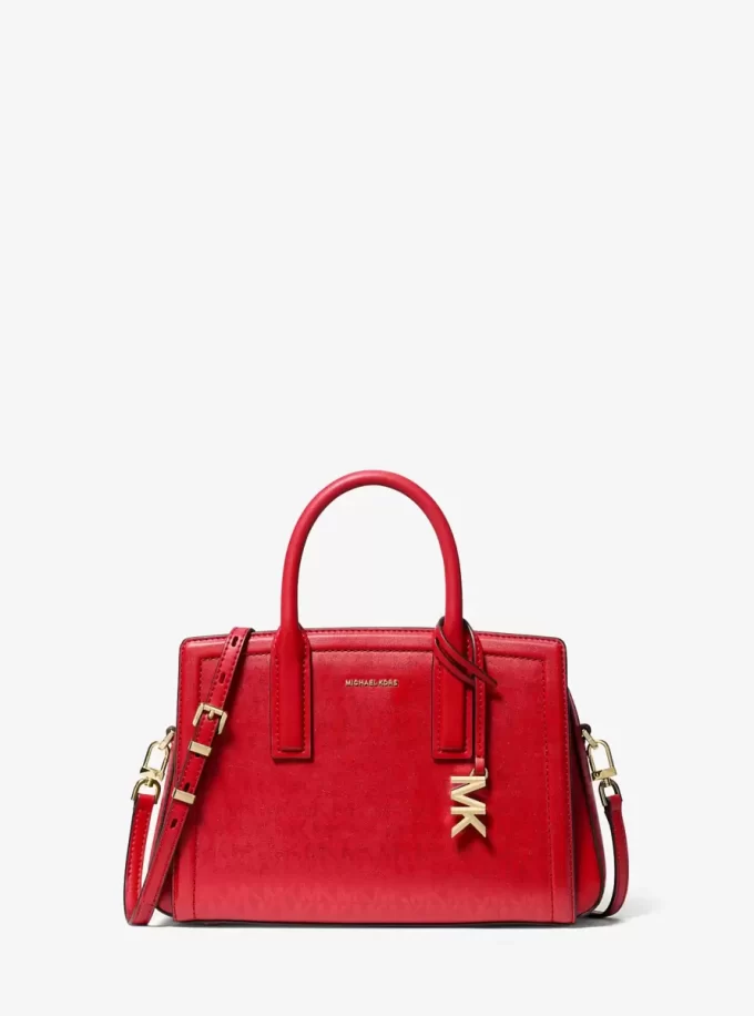 Bolso satchel pequeño metálico Laila con logotipo de la firma Bolso satchel pequeño metálico Laila con logotipo de la firma