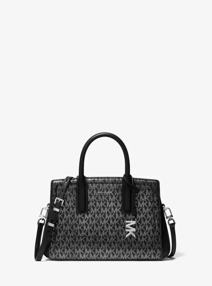 Bolso satchel pequeño metálico Laila con logotipo de la firma Bolso satchel pequeño metálico Laila con logotipo de la firma