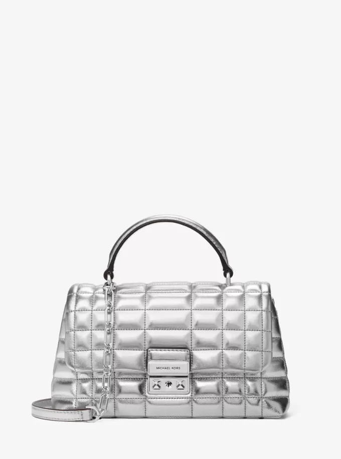 Bolso satchel Tribeca mediano acolchado de piel metalizada Bolso satchel Tribeca mediano acolchado de piel metalizada