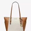 Bolso tote Charlotte grande de cuero con cremallera superior y logotipo