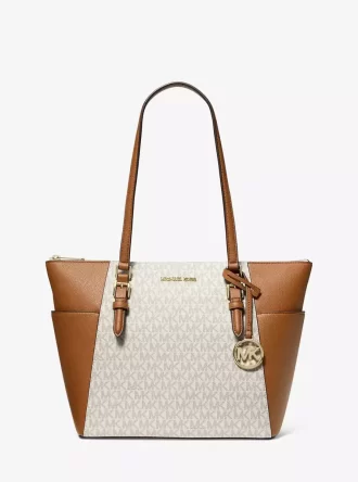 Bolso tote Charlotte grande de cuero con cremallera superior y logotipo