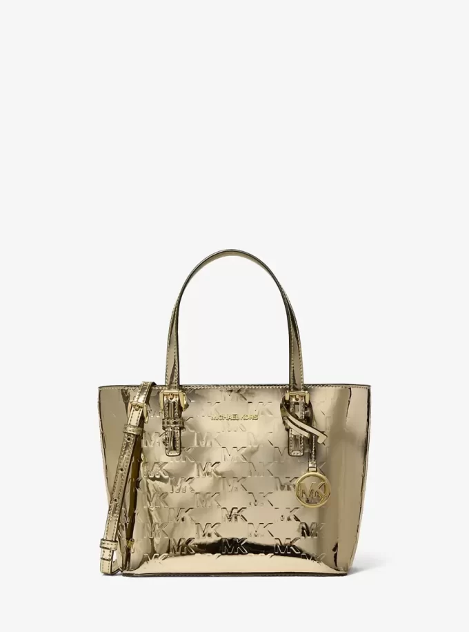 Bolso tote convertible Jet Set extrapequeño con logotipo metálico en relieve