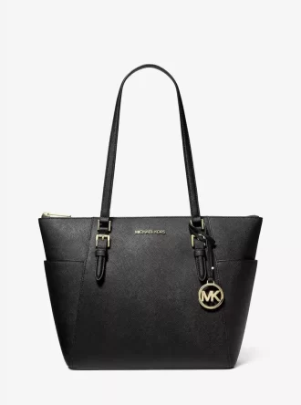 Bolso tote grande Charlotte de piel saffiano con cremallera superior