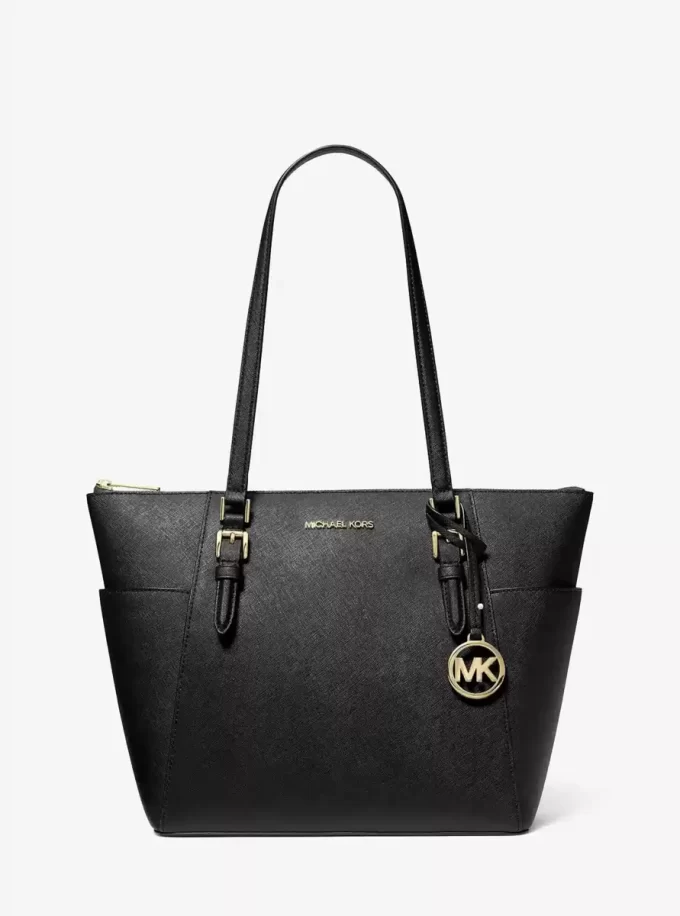 Bolso tote grande Charlotte de piel saffiano con cremallera superior Bolso tote grande Charlotte de piel saffiano con cremallera superior