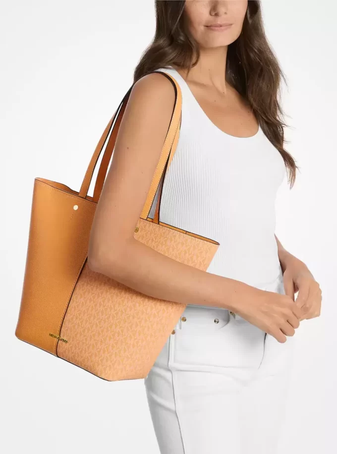 Bolso tote grande Flora con logotipo distintivo y de piel