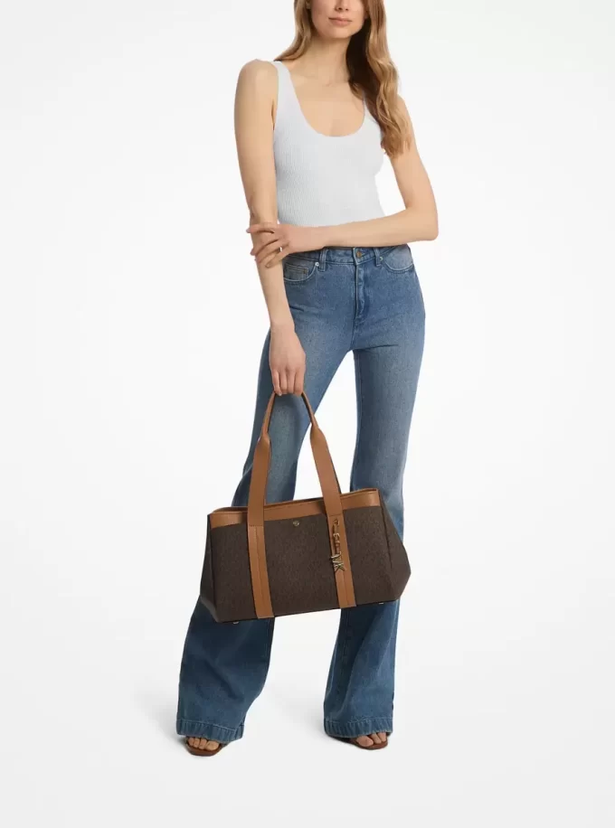 Bolso tote grande Romee de piel y logotipo de la firma