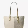 Bolso tote grande Sheila metálico de dos tonos con logotipo de la firma Bolso tote grande Sheila metálico de dos tonos con logotipo de la firma