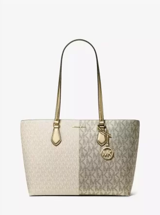 Bolso tote grande Sheila metálico de dos tonos con logotipo de la firma