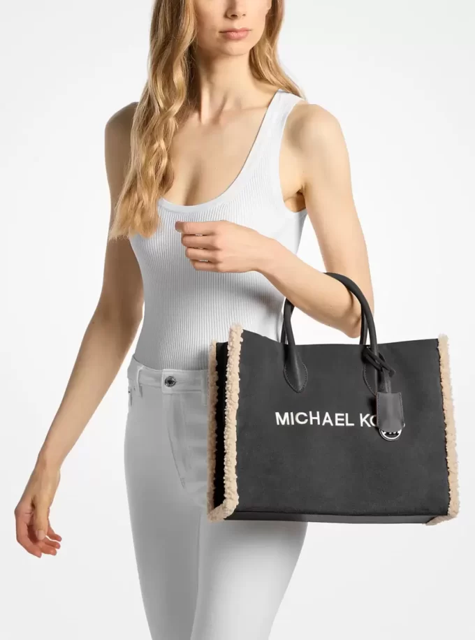 Bolso tote mediano Mirella de ante y borrego sintético Bolso tote mediano Mirella de ante y borrego sintético