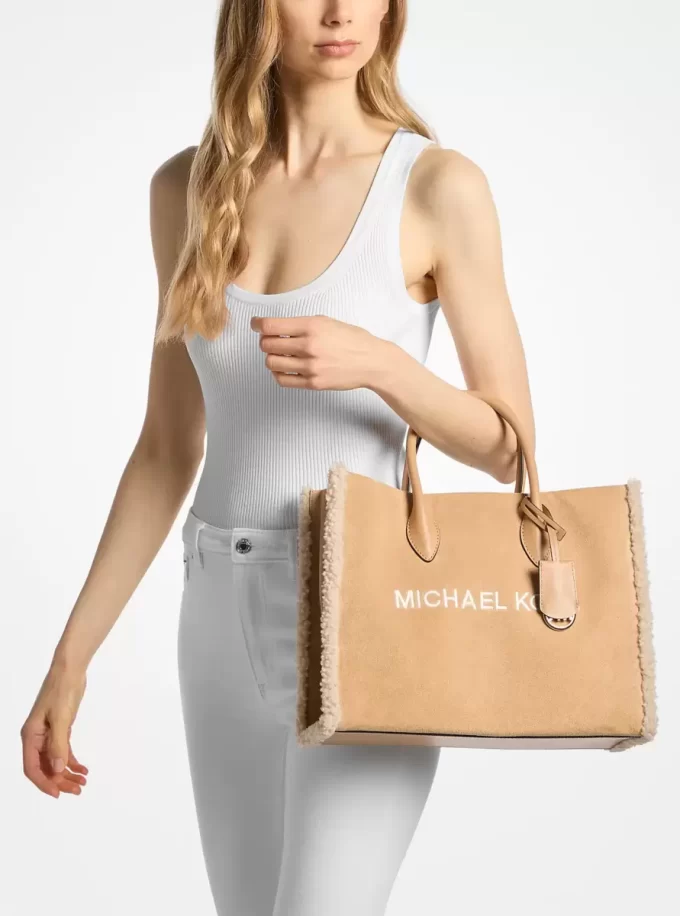 Bolso tote mediano Mirella de ante y borrego sintético Bolso tote mediano Mirella de ante y borrego sintético