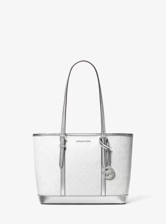 Bolso tote pequeño con cremallera superior y logo metálico de Jet Set Travel
