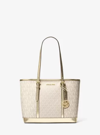 Bolso tote pequeño con cremallera superior y logo metálico de Jet Set Travel