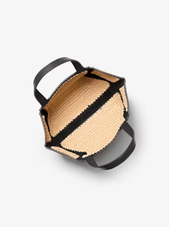 Bolso tote pequeño Jordi de piel y crochet hecho a mano