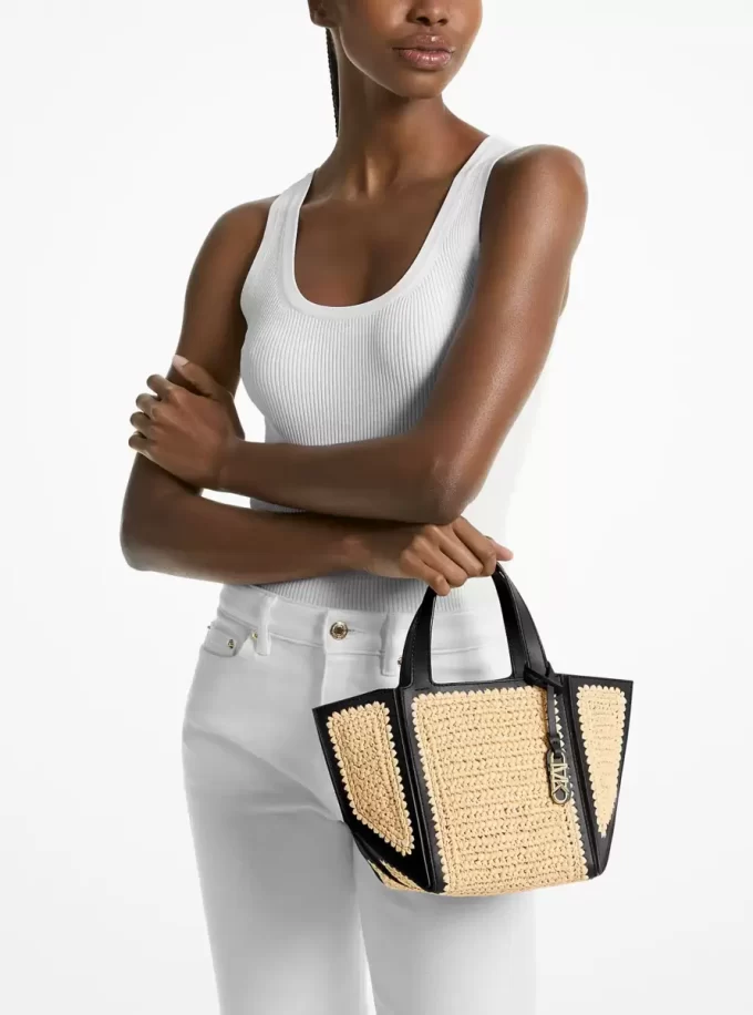 Bolso tote pequeño Jordi de piel y crochet hecho a mano Bolso tote pequeño Jordi de piel y crochet hecho a mano