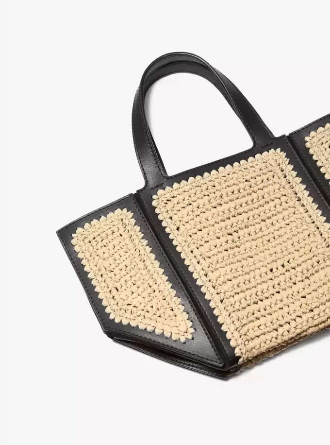Bolso tote pequeño Jordi de piel y crochet hecho a mano Bolso tote pequeño Jordi de piel y crochet hecho a mano