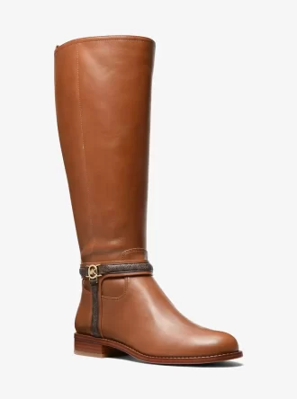Bota de pantorrilla ancha Mindy Leather con ribete del logotipo de la firma