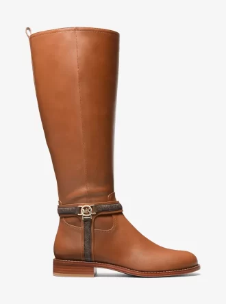 Bota de pantorrilla ancha Mindy Leather con ribete del logotipo de la firma
