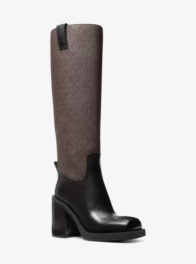 Bota de tacón cuadrado de cuero y logotipo de Houston Signature