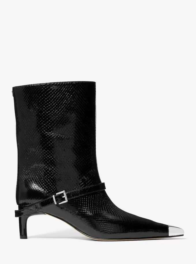 Bota Kasia de piel con hebilla y relieve de serpiente Bota Kasia de piel con hebilla y relieve de serpiente