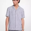 Camisa a rayas de mezcla de lino y algodón Camisa a rayas de mezcla de lino y algodón