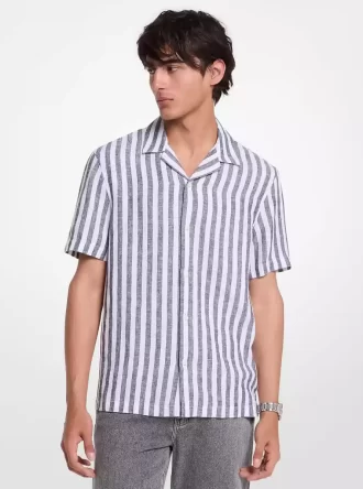 Camisa a rayas de mezcla de lino y algodón